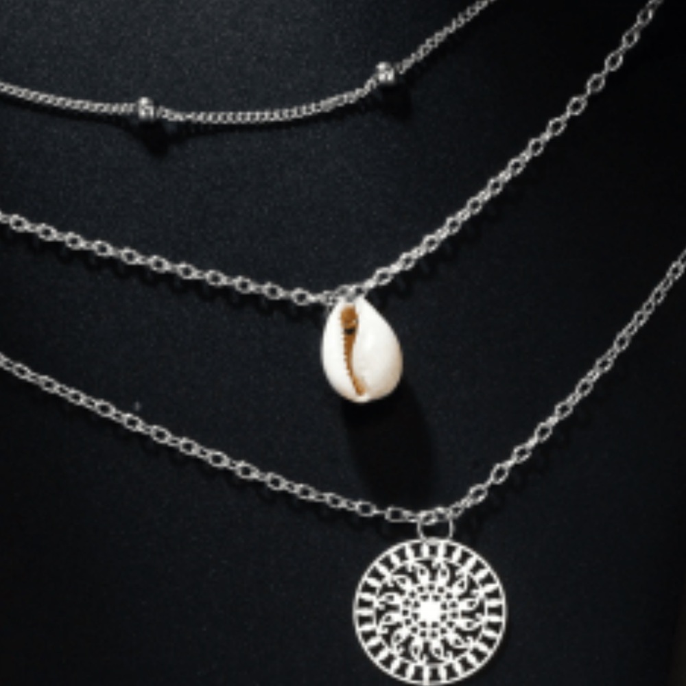 FP Necklace silver triple Chain Clasp Tropical Shell Puka Designer Jewelry - Picture 2 of 3